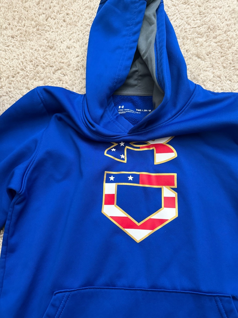 Under Armour Boys Royal Blue Hoodie with Patriotic Logo Youth Medium - Picture 2 of 2